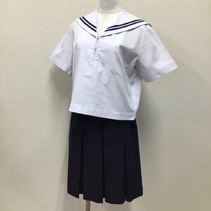 O895 (中古) 四国方面 校名不明 セーラー服 上下セット /160A/W66/丈56/8箱/紺2本ライン/夏服/夏用/中学校/高校/女子学生/学生服/学生