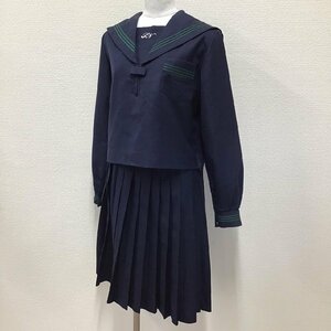 O892 (中古) 兵庫県 飾磨西中学校 セーラー服 上下セット /指定品/M/L/W69/丈60/緑3本ライン/NIKKE/冬服/制服/中学校/高校/女子学生/学生服