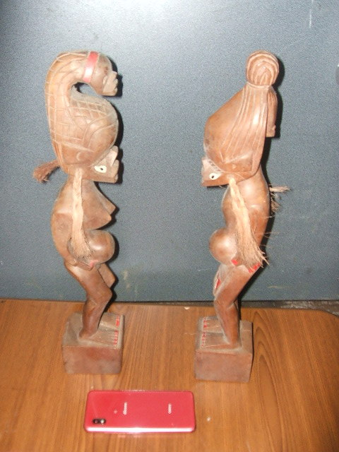 希少 木製 手彫 アフリカ産人形２体 古代人？高さ４６ｃｍ | JChere
