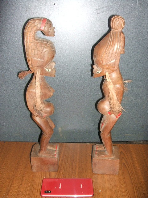 希少 木製 手彫 アフリカ産人形２体 古代人？高さ４６ｃｍ | JChere
