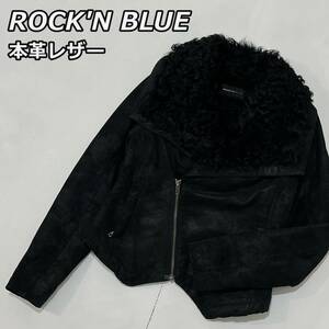 【ROCK'N BLUE】ロックンブルー 本革 レザー ダブル ライダースジャケット ショート丈 襟 ライナーファー 黒 ブラック レディース