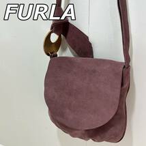 【FURLA】フルラ イタリア製 スエードレザー フラップ式 ショルダーバッグ 斜め掛けかばん 紫 パープル レディース_画像1