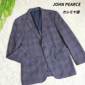 カシミヤ混 ウール素材テーラード ジャケット JOHN PEARCE M.Lサイズ相当　ネイビー・黒・青 チェック柄 コナカ　