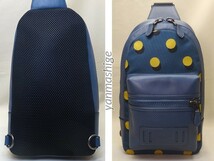 極美品 COACH ドット ワンショルダーボディバッグ F22244 ネイビーxイエロー コーチ_画像1