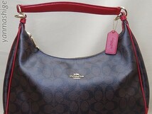 極美品 COACH シグネチャー・ホーボー 2way ショルダーxハンドバッグ F38300 ダークブラウンxレッド コーチ_画像2