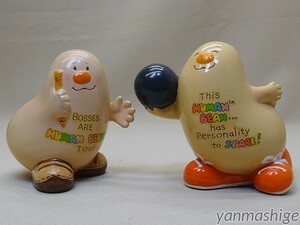 80年代製 Human Bean 人間豆 [C・エンピツ] セラミックメッセージドール2種セット ENESCO エネスコ シリースカルプス 検)貯金箱