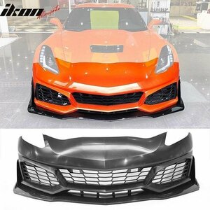 2014-18 シボレー C7 コルベット用 2019 C8 ZR1スタイル フロントバンパー＆スポイラーリップ セット PP製 コンバージョンキット グリル