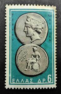 ギリシャ切手　Aphrodite and Apollo, Cyprus, 4th cent. B.C.　6ドラクマ　1959.3.24　王冠すかし　未使用　H70020 