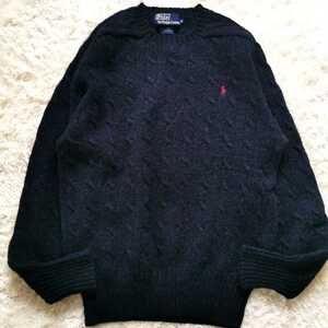  Polo Ralph Lauren вязаный свитер кабель вязаный шерсть вязаный кабель плетеный темно-синий размер M