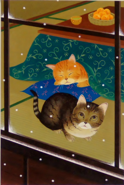 可愛い猫の画家 滝かつとし 猫の額付ミニアート｢初雪｣ 生産終了品, 在庫限りです｡, 美術品, 絵画, その他