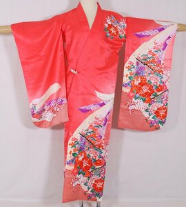  The Seven-Five-Three Festival 7 -year-old child for kimono ... pink .. writing .. writing .. pine bamboo plum ko246 used beautiful goods free shipping 