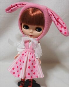 Doll Dressingハンドメイド ネオブライス サイズお洋服セット人形/アウトフィット衣装/ブラウス/スカート/うさぎ帽子/水玉/ドール服/blythe