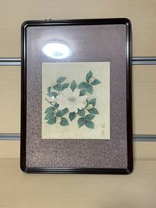 22A12-16：在銘　色紙額　くちなしの花　額39×2.5×53.5　昭和レトロ