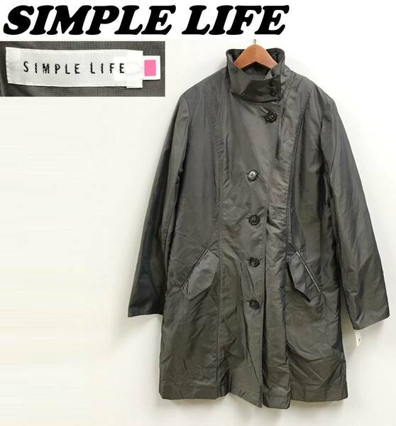 未使用品 /L/ SIMPLE LIFE カーキ ナイロン コート 長袖 ボタン レディース カジュアル アウトドア レジャー 防寒 通勤 シンプルライフ