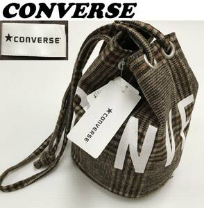  unused CONVERSE Brown check pouch bag lady's tote bag big Logo simple casual tag the best size new standard Converse 