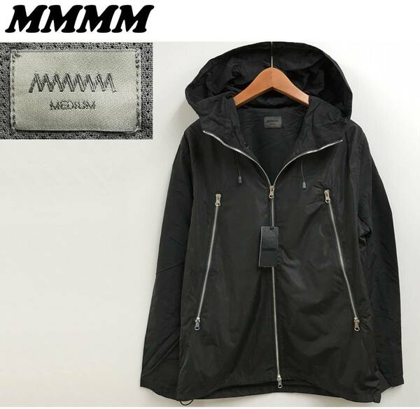 未使用品 /M/ MMMM ブラック ジャケット シンプル メンズ レディース ジップ 大人デザイン コーティングストレッチフード エムエムエムエム