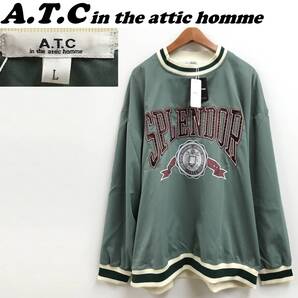 /L/ A.T.C in the attic グリーン ロンティ ストリート 長袖Tシャツ メンズレディース ドロップショルダー タグ インジアティック