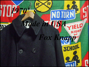 ★GOODサイズの1着★Made in USA製アメリカ製Fox KnappフォックスナップビンテージメルトンウールPコート70s70年代濃紺色ダークネイビー40M