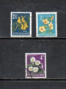 17B184 ニュージーランド 1967年 普通 花シリーズ 2.5c、3c、4c 3種 使用済