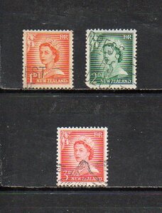17B208 New Zealand 1955 year normal country . Elizabeth 2. modified version 1d,2d,3d 3 kind used 