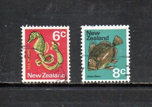 17B180 ニュージーランド 1970年 普通 海洋生物シリーズ 6c、8c 2種 使用済