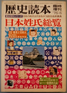 歴史読本・臨時増刊’７６－６、歴史百科シリーズ。日本の姓氏１０万余をさぐる総合由来事典・日本姓氏総覧。定価・７８０円。