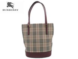 97200 ☆ BURBERRY バーバリー　バケツ型　トートバッグ　ノバチェック　ボルドー　美品　中古