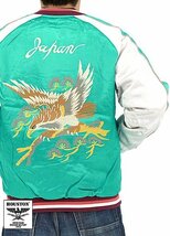 レーヨンスカジャン「HAWK」◆HOUSTON グリーンLサイズ 51222 ヒューストン スーベニアジャケット 刺繍 鷹 中綿_画像1