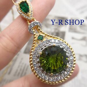  mirror ball cut. peridot gorgeous pendant * lady's necklace Gold accessory color stone new goods gem Y-RSHOP wholesale cz