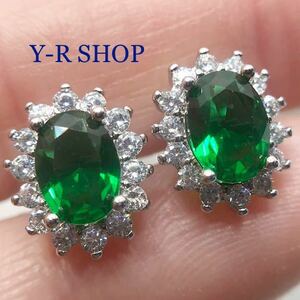  emerald . white topaz. elegant earrings * lady's silver accessory color stone Cubic Zirconia new goods gem Y-R