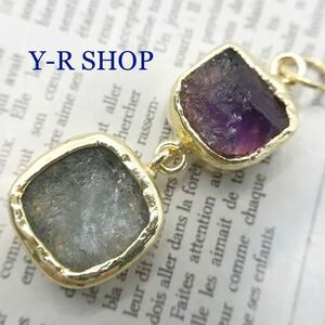  natural stone * amethyst . quartz. rough cut Gold pendant top * lady's necklace color stone accessory ethnic India 