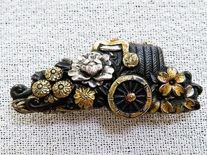 帯留め 花車 金工細工 彫金細工 和装小物