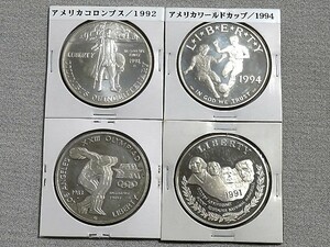 外国銭　アメリカ1ドル銀貨4枚 オリンピック1983 ラッシュモア山1991 コロンブス1992 ワールドカップ1994