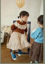 ★新品★セール女の子 裏起毛　暖か　長袖Tシャツ　キュート　フリル付き 韓国 子供服 長袖 藍　ブラウン120cm _画像4