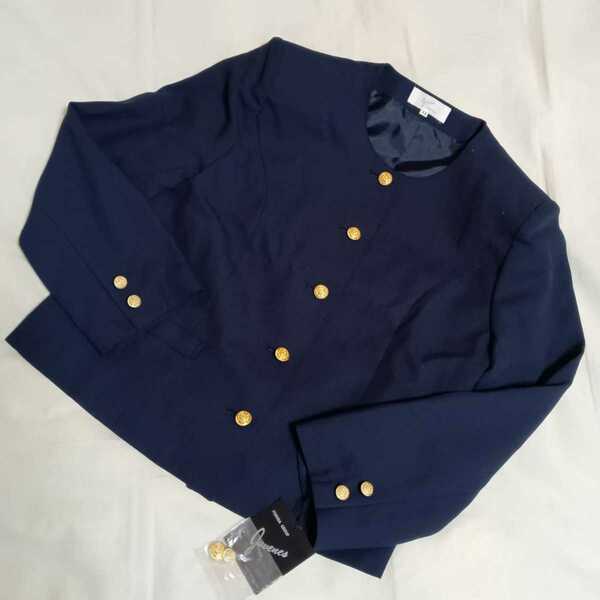 【未使用品】Juveres　ノーカラーゴールドボタンジャケット　エレガントジャケット　卒園式 入学式　紺色金ボタン　レディースサイズ11号