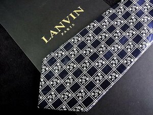 ♪今週の特売980円～♪1454♪良品【LANVIN】ランバン【小花 葉っぱ 植物 格子 柄】ネクタイ♪