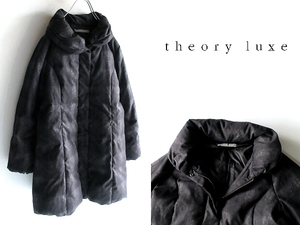 Theory Luxe セオリーリュクス CLAIN GARB チェック ボリューム襟 ダブルジップ ダウンコート ロングダウンジャケット 38 ブラック グレー