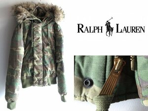 日本未発売 Ralph Lauren Denim & Supply ラルフローレン 迷彩柄 カモフラ ファー TALONジップ N-2B ダウンジャケット ブルゾン S USA企画