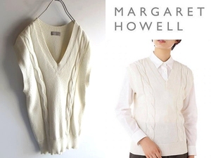 MARGARET HOWELL マーガレットハウエル 2017AW COTTON CABLE SLIPOVER コットン ケーブルニット ベスト ジレ 2 オフホワイト 白 日本製 MHL