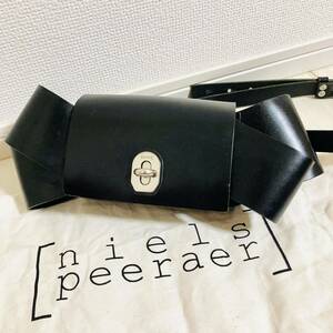 ★極美品★ Neels Peeraer ニールスペラール オールレザー ベルトバッグ ウエストバッグ ヒップバッグ BK 黒 ブラック リボン 牛革 SV金具