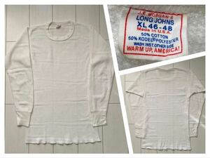 送料無料 美品 USA製 80s 90s VINTAGE ビンテージ J.E.MORGAN'S LONG JOHNS thermal サーマル ロンT カットソー 無地 WHITE ホワイト 白 XL