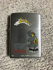 若干使用感有 USA製 97年製 ZIPPO/ジッポー CIRCUS/サーカス プリント入り オイルライター シルバー/スタンダード