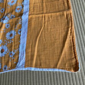 昭和レトロ オレンジ 花柄 布団カバー ガーゼ 暖色系 長期保管品 ビンテージ 寝具の画像2