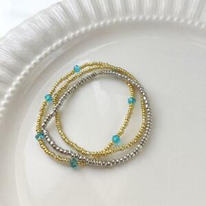 ビーズブレスレット3点セット　メタリック　チェコビーズ　シルバー beads jewelry accessories 0548
