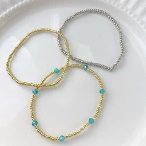 ビーズブレスレット3点セット メタリック チェコビーズ シルバー beads jewelry accessories 0548の画像2