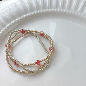 ビーズブレスレット メタリック ゴールド 赤 チェコビーズ beads jewelry accessories 0549の画像1