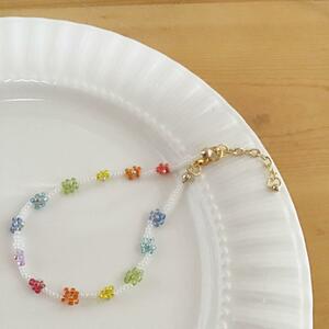 フラワー　ビーズブレスレット　マルチカラー☆レインボー　beads jewelry accessories 0557
