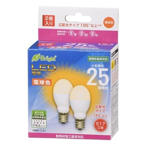 LED電球 小形 E17 25形相当 電球色 2個入｜LDA3L-G-E17 IH23 2P 06-4807 オーム電機