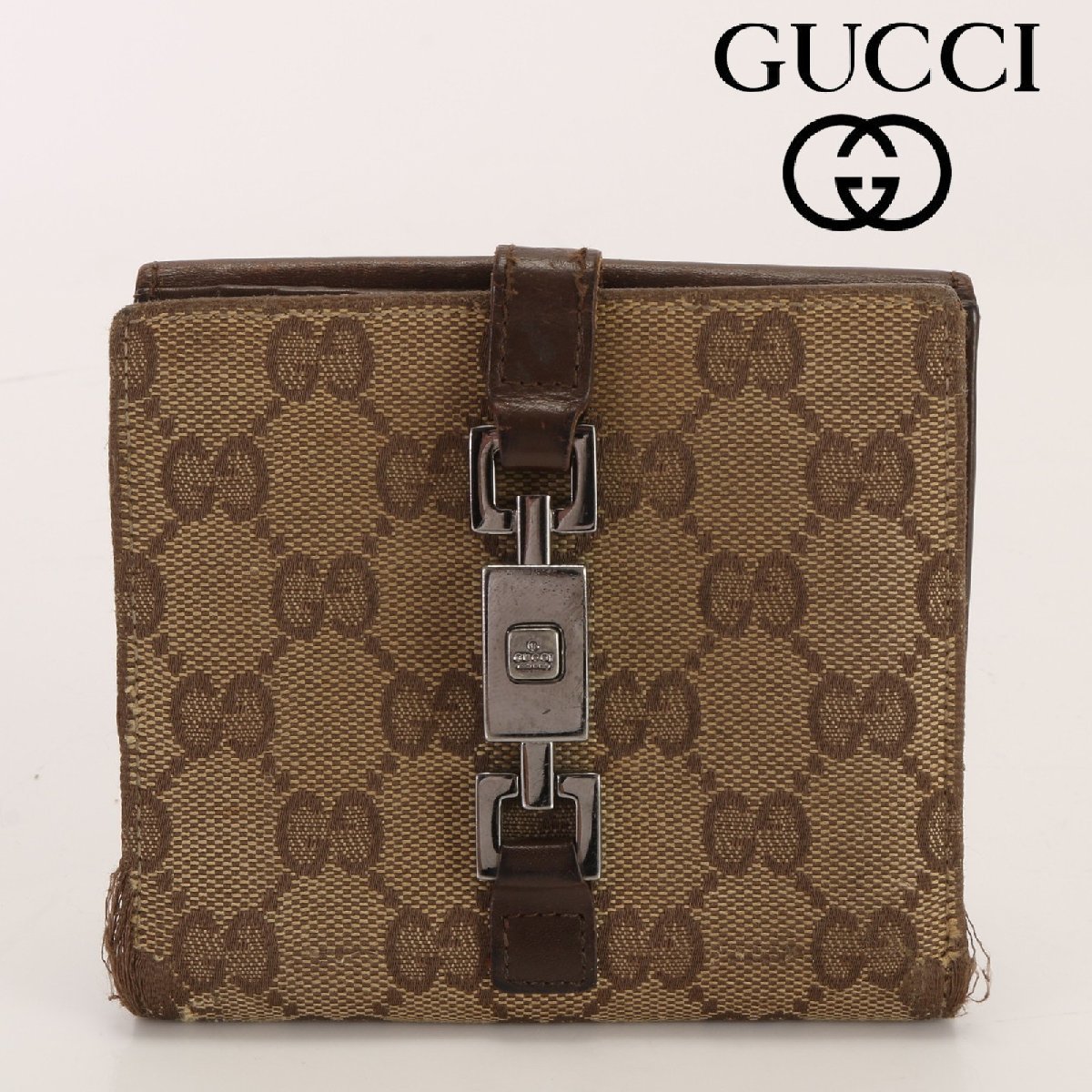 極美品 グッチ 二つ折り財布 ジャッキー シェリーライン GG柄 1961 茶