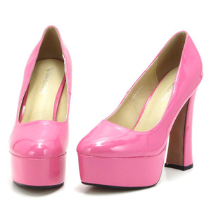  new goods large size pumps pink 26cm 131420-42 enamel style front thickness bottom storm high heel futoshi heel 